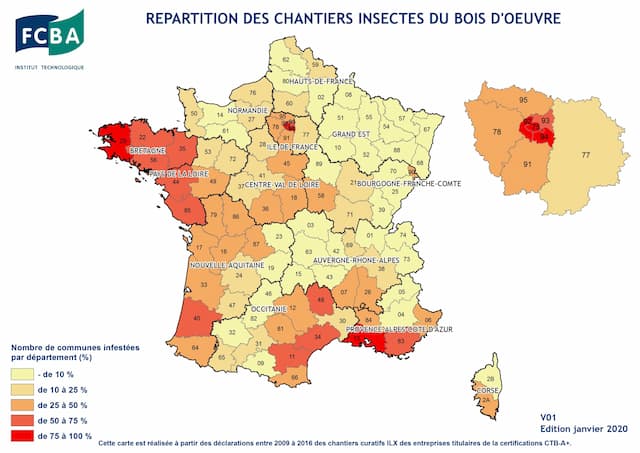 carte de la prolifération de la mérule en France