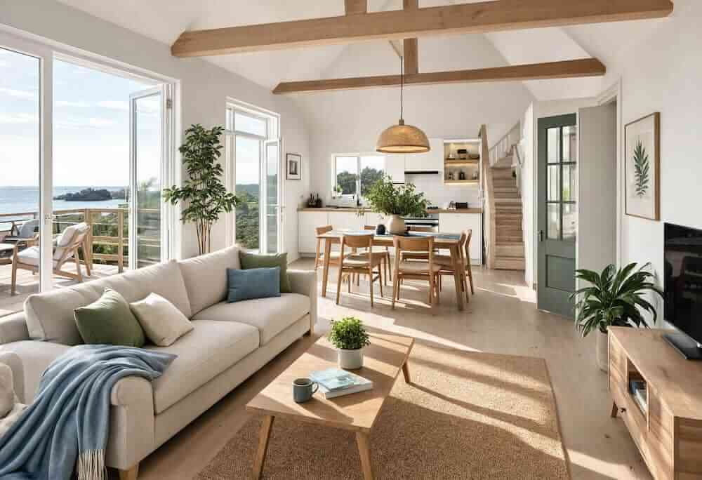 Intérieur lumineux et sain d'une maison bien ventilée en Bretagne